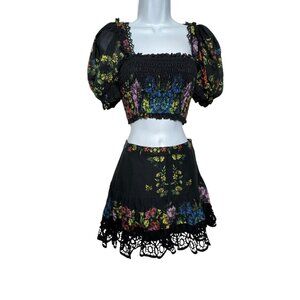 Charo Ruiz Ibiza Cumbi Floral Matching Skirt & crop top Set Small Medium Black